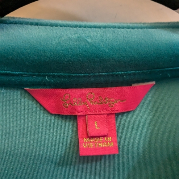 Lilly Pulitzer Teal Velour Jacket with Long Sleeves and Fitted Design - Picture 4 of 7